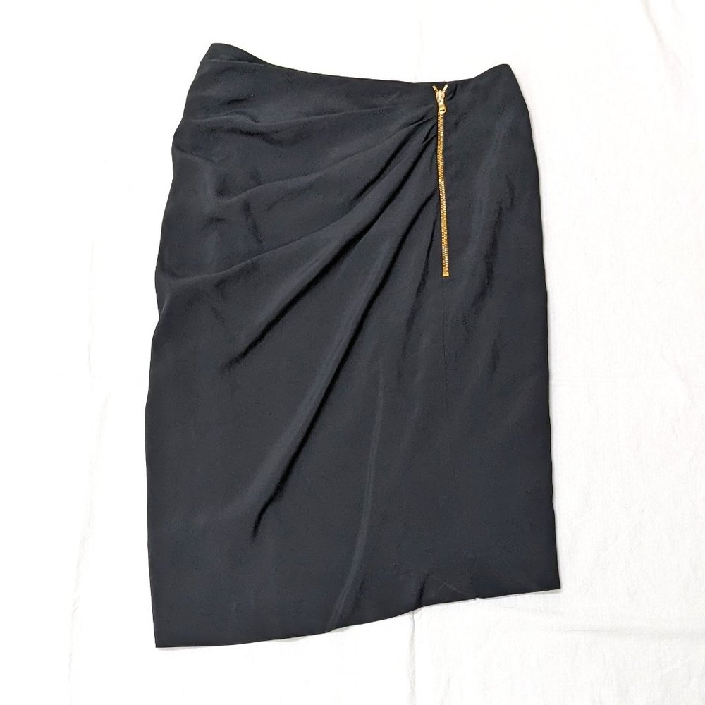 Etro Gathered Midi Pencil Black Skirt with Gold Zipper Size 46 Italy